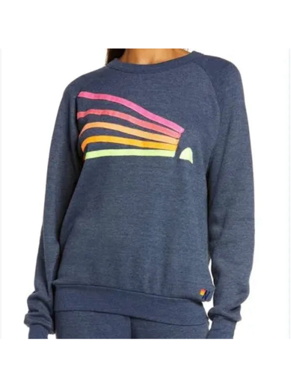 Women's Aviator Nation Daydream Sweatshirt XS Blue Multicolor Rainbow Logo